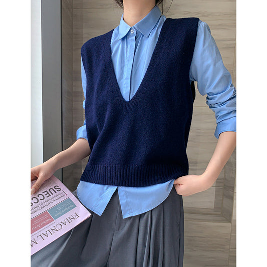 Buy Elegant Deep V-Neck Pure Wool Layered Knit Vest for Women