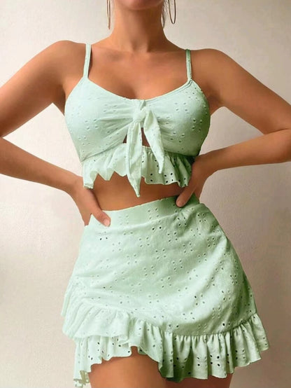 3pcs Bikini with Hip-hugging Skirt Stylish Summer Swimwear