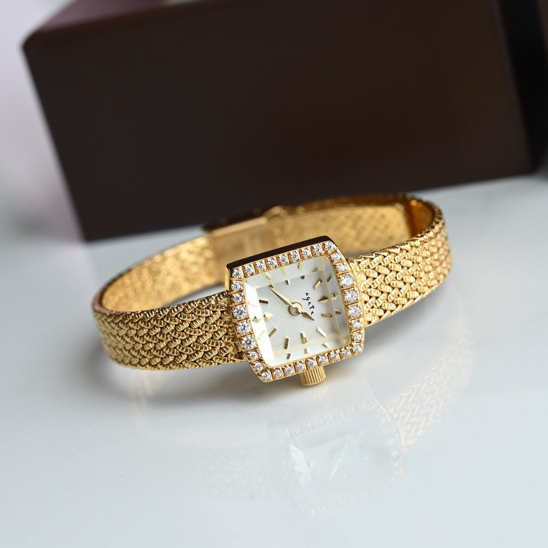 Vintage Square Watch for Women with Dainty Wheat Design