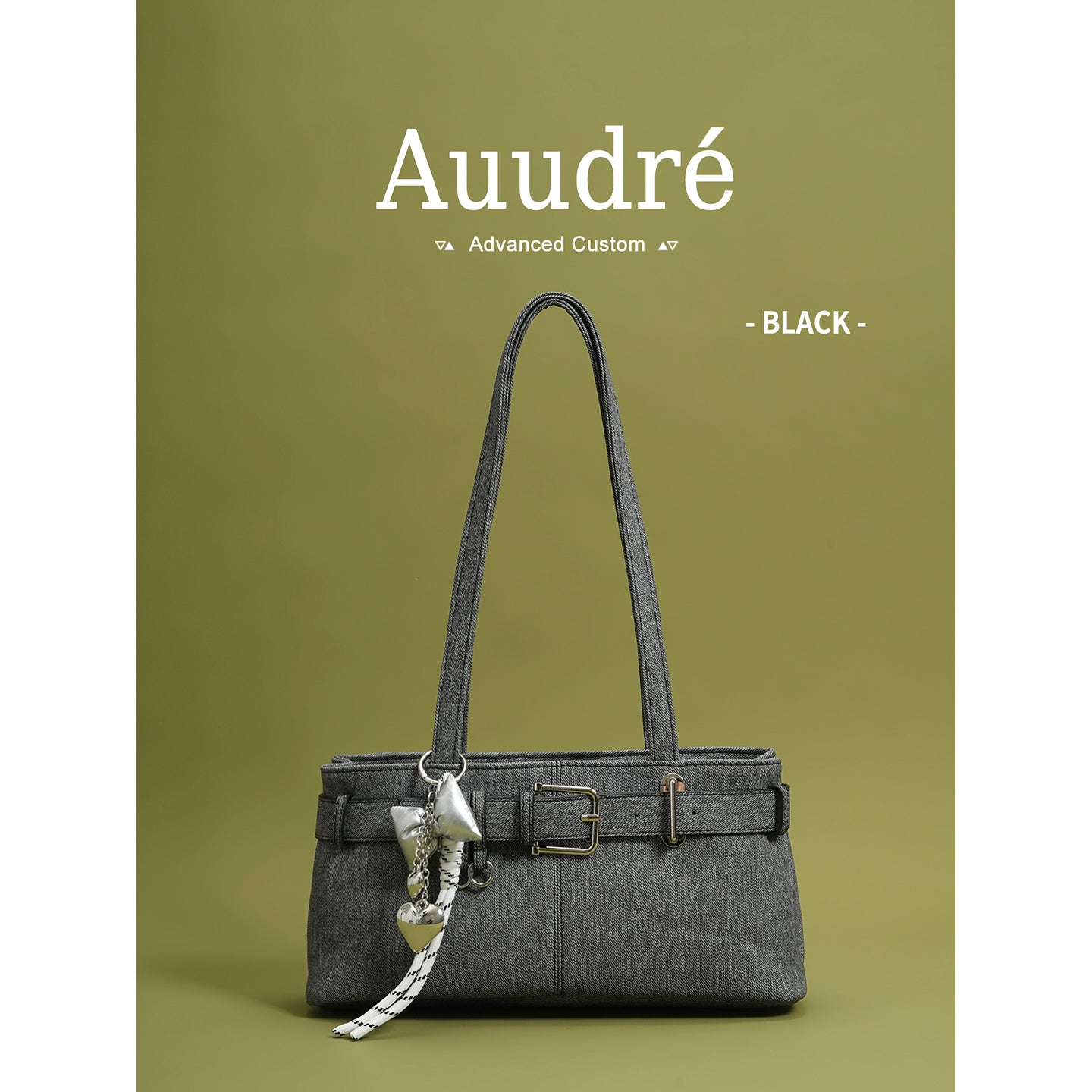Soft PU Baguette Shoulder Bag with Pendant Daily Chic Style