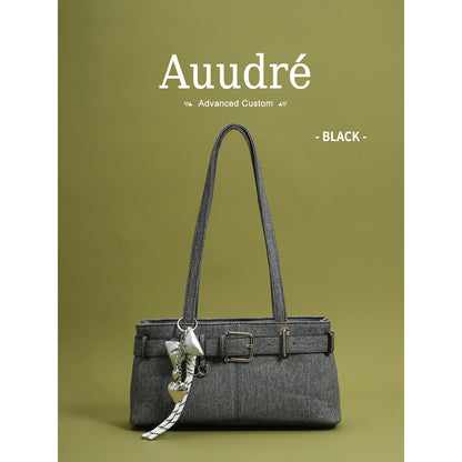 Soft PU Baguette Shoulder Bag with Pendant Daily Chic Style