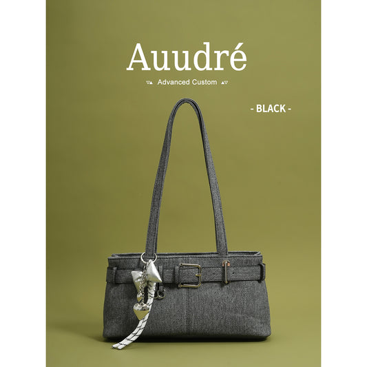 Soft PU Baguette Shoulder Bag with Pendant Daily Chic Style