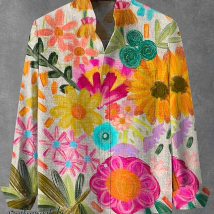 Mens Stand Up Collar Long Sleeve Shirt With Irregular Striped 3D.