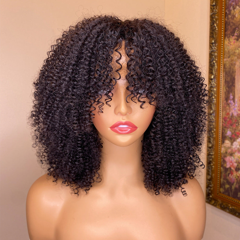 Kinky Curly Human Hair Wigs with Bangs Natural & Stylish Look