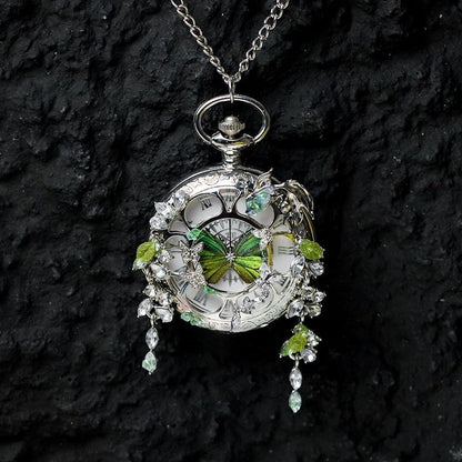 Couples Teal  Green Butterfly Animated Pocket Watch  Romantic