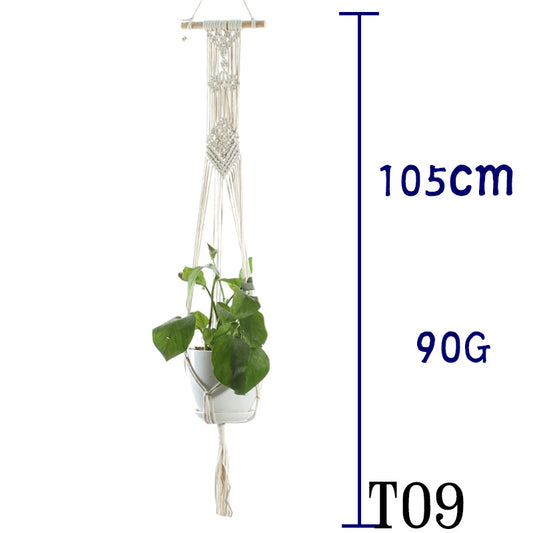 Flower Pot Net Bag – Beige Cotton Rope Indoor Plant Hanger
