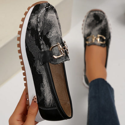 Women's Plus Size Chunky Sole Casual Shoes Metal Buckle