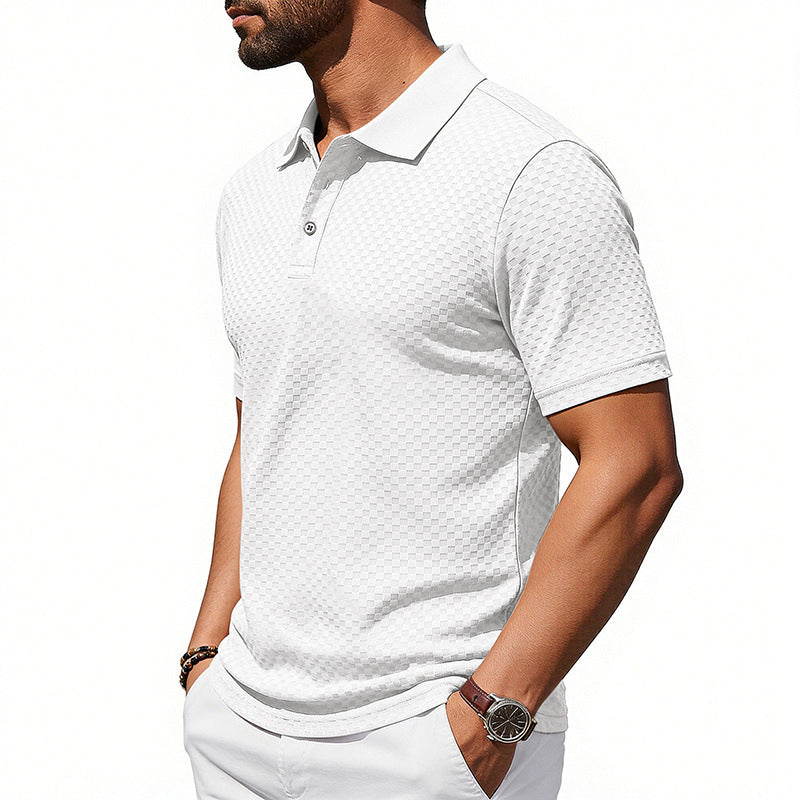 Mens Plaid Polo Shirt Breathable Casual Collared T-Shirt