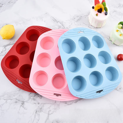 9-Cavity Silicone Muffin Cake Mold with Handle for DIY Baking