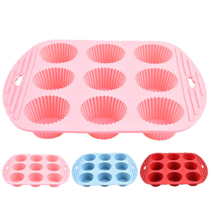 9-Cavity Silicone Muffin Cake Mold with Handle for DIY Baking
