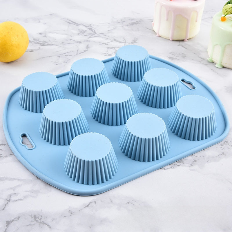9-Cavity Silicone Muffin Cake Mold with Handle for DIY Baking