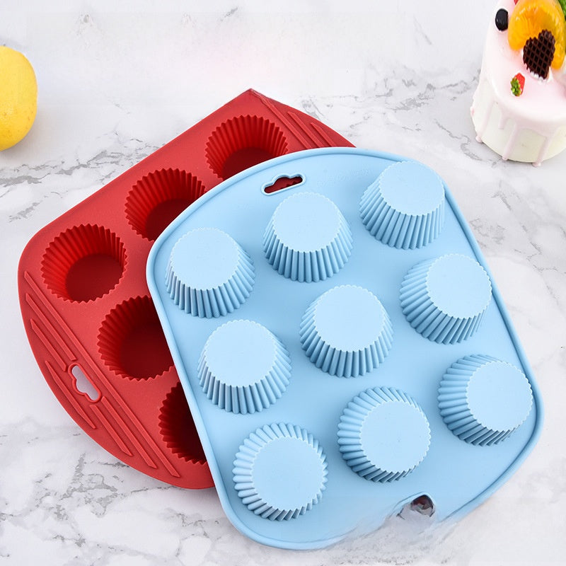 9-Cavity Silicone Muffin Cake Mold with Handle for DIY Baking