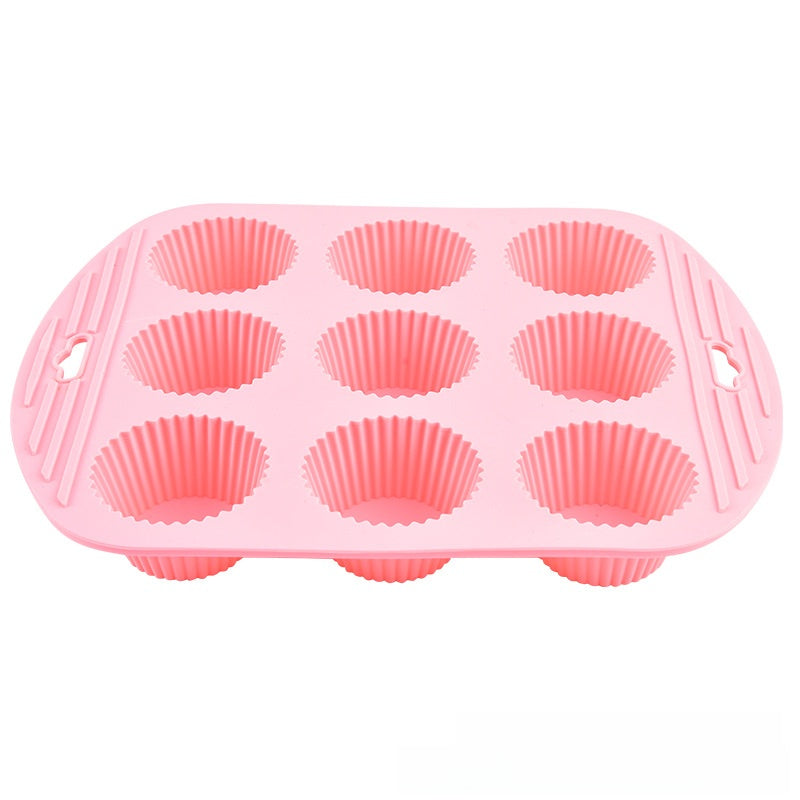 9-Cavity Silicone Muffin Cake Mold with Handle for DIY Baking