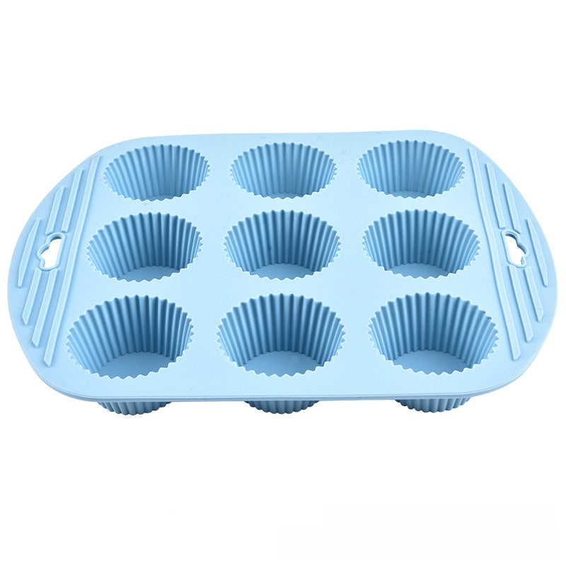 9-Cavity Silicone Muffin Cake Mold with Handle for DIY Baking
