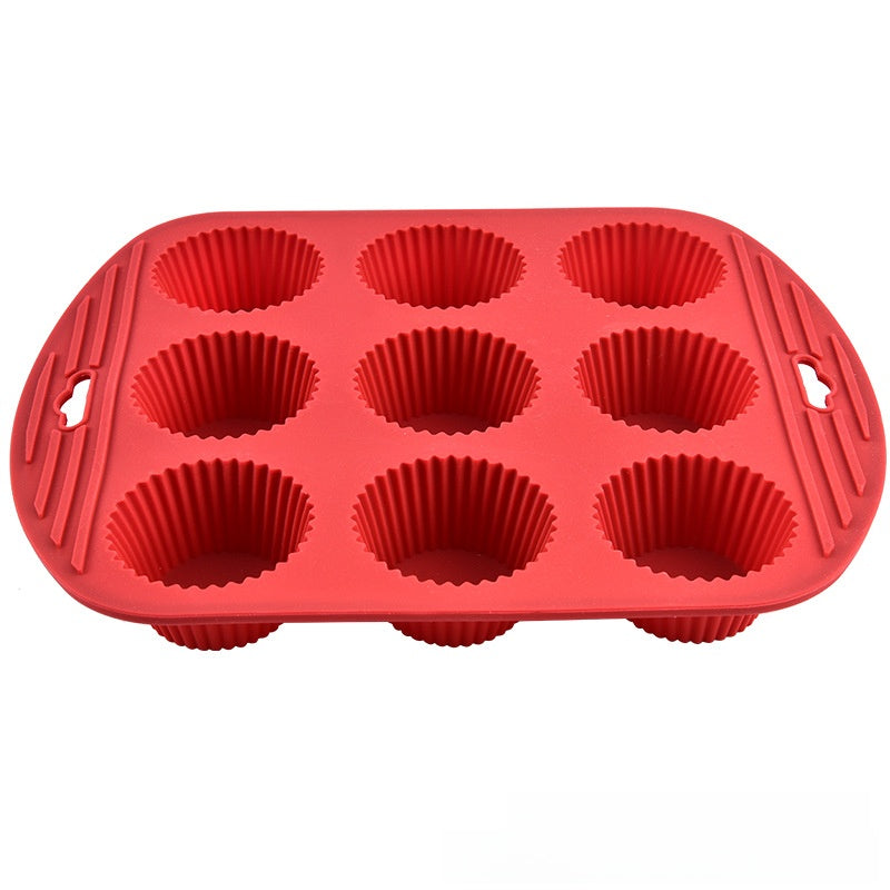 9-Cavity Silicone Muffin Cake Mold with Handle for DIY Baking