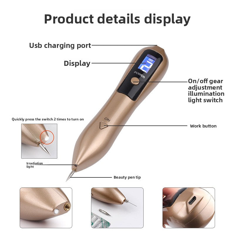 9-Speed Adjustable Mole Removal Pen with LED Light