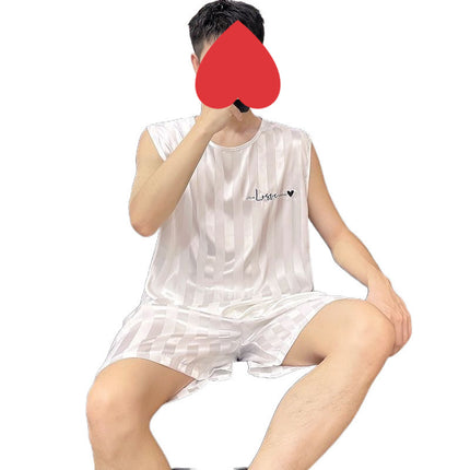 Buy Men’s Summer Ice Silk Pajamas Vest Shorts Sleepwear Set