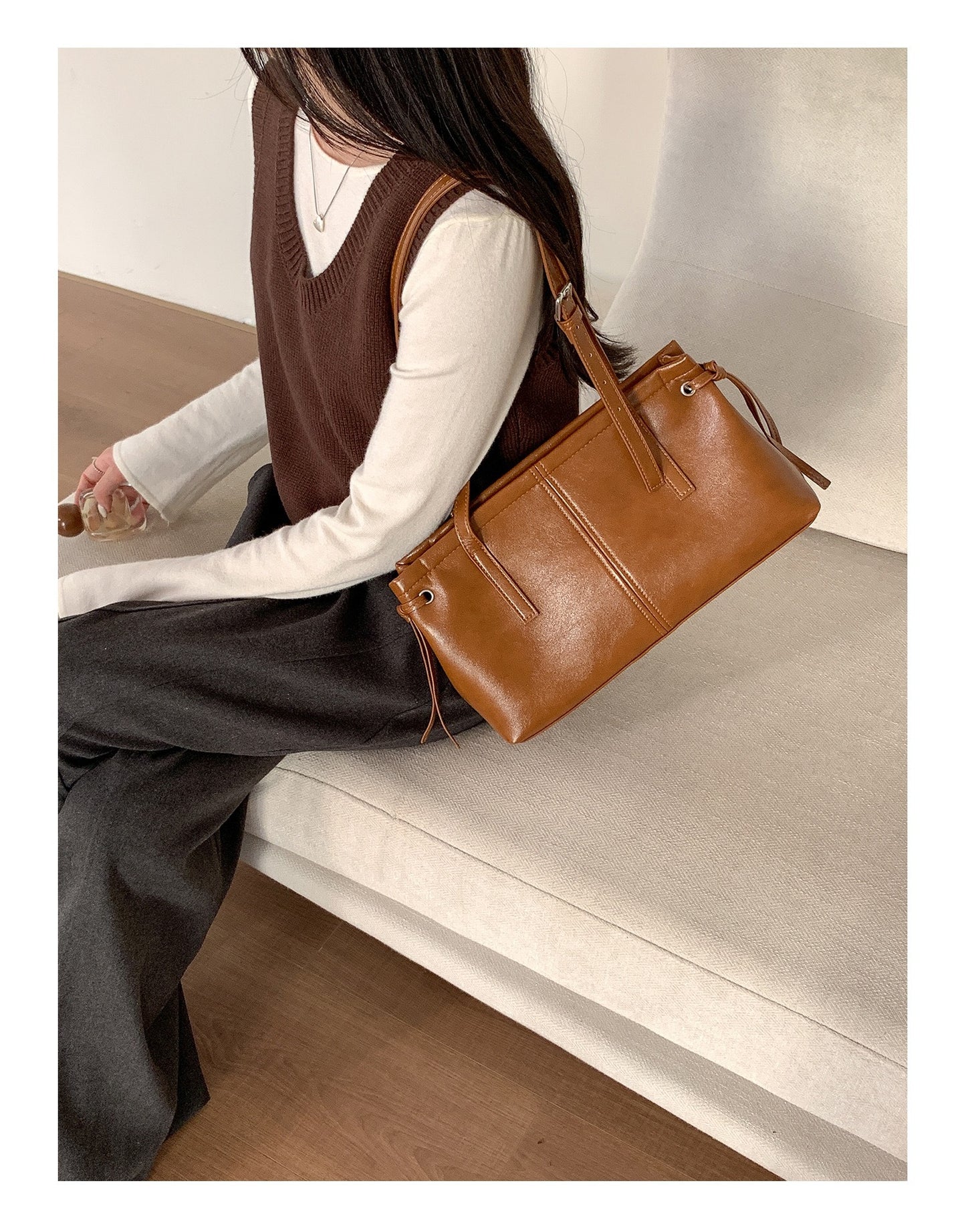 Korean Dongdaemun Retro Soft Leather Casual Shoulder Bag