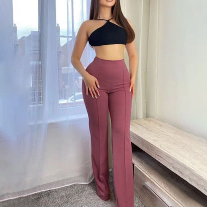 Buy Trendy Slim Fit Flared High Waist Wide Leg Women’s Pants