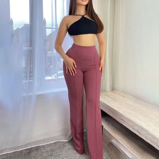 Buy Trendy Slim Fit Flared High Waist Wide Leg Women’s Pants