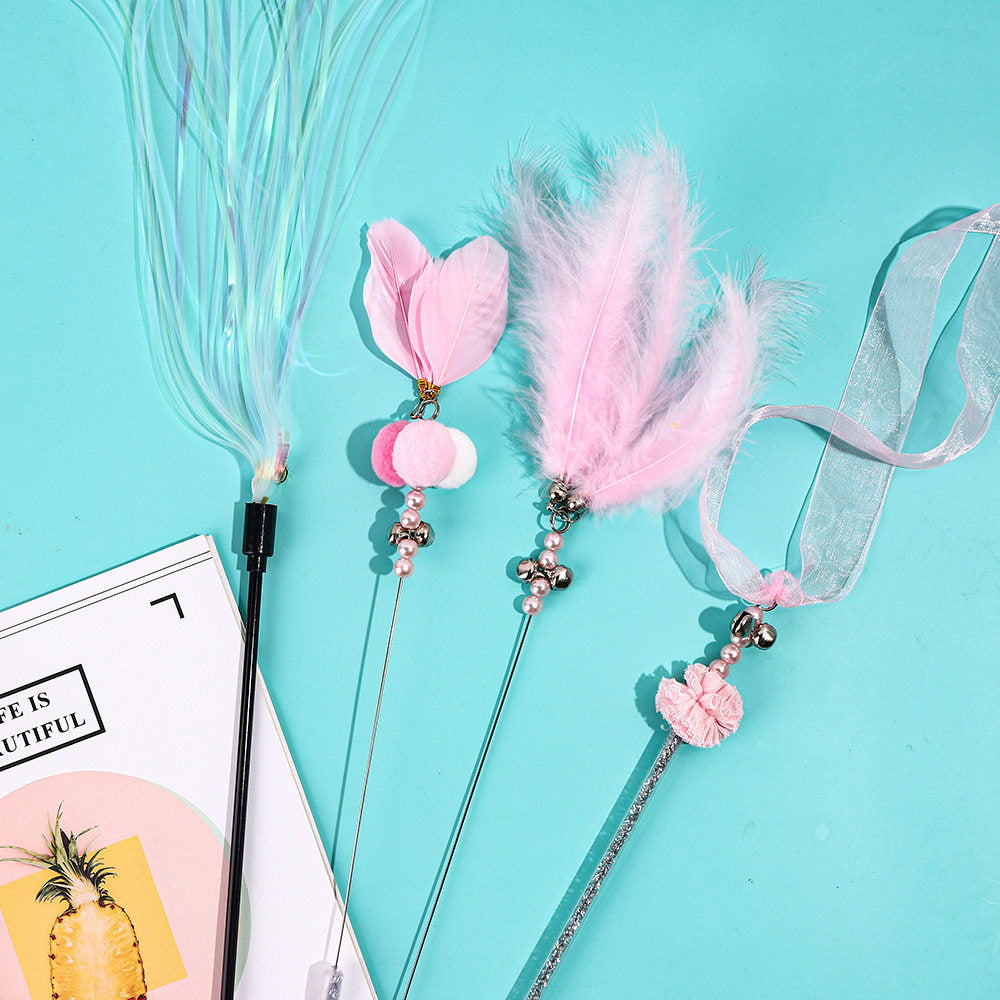 Feather Bell Cat Wand Toys for Hunting and Fun Exercise