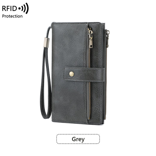 Anti-magnetic Womens Multi-Card Trifold Long Fashion Wallet