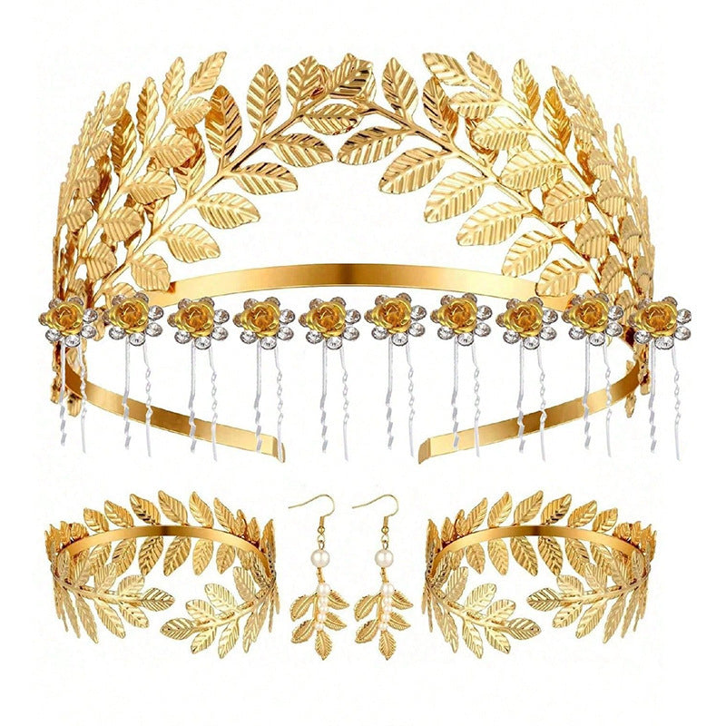 Golden Headband Earrings Pendant Bracelet Women Jewelry