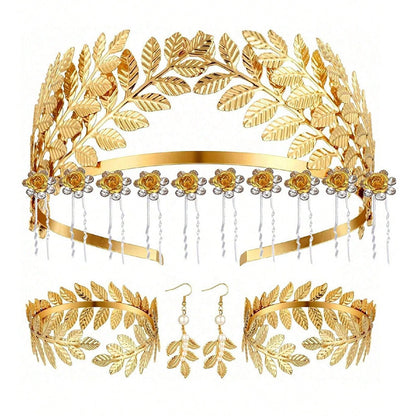 Golden Headband Earrings Pendant Bracelet Women Jewelry