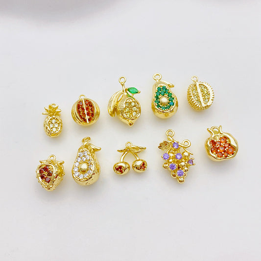 14K Gold Plated Zircon Studded Fruit Pendant Fashion Jewelry