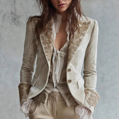 Fashionable Women’s Printed Lapel Blazer with Flare Sleeves