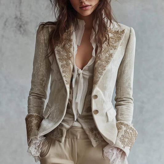 Fashionable Women’s Printed Lapel Blazer with Flare Sleeves