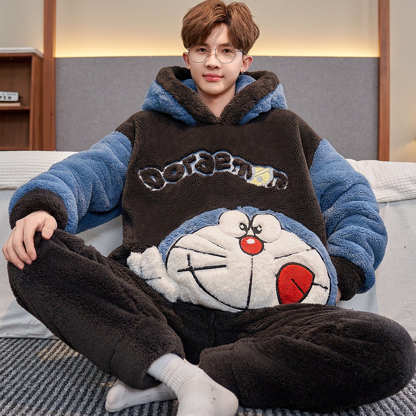 Buy Mens Thickened Cartoon Plus Size Pajama Set Winter Wear