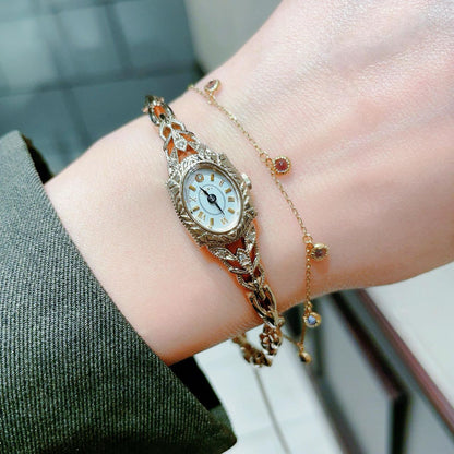 Vintage Square Watch for Women with Dainty Wheat Design