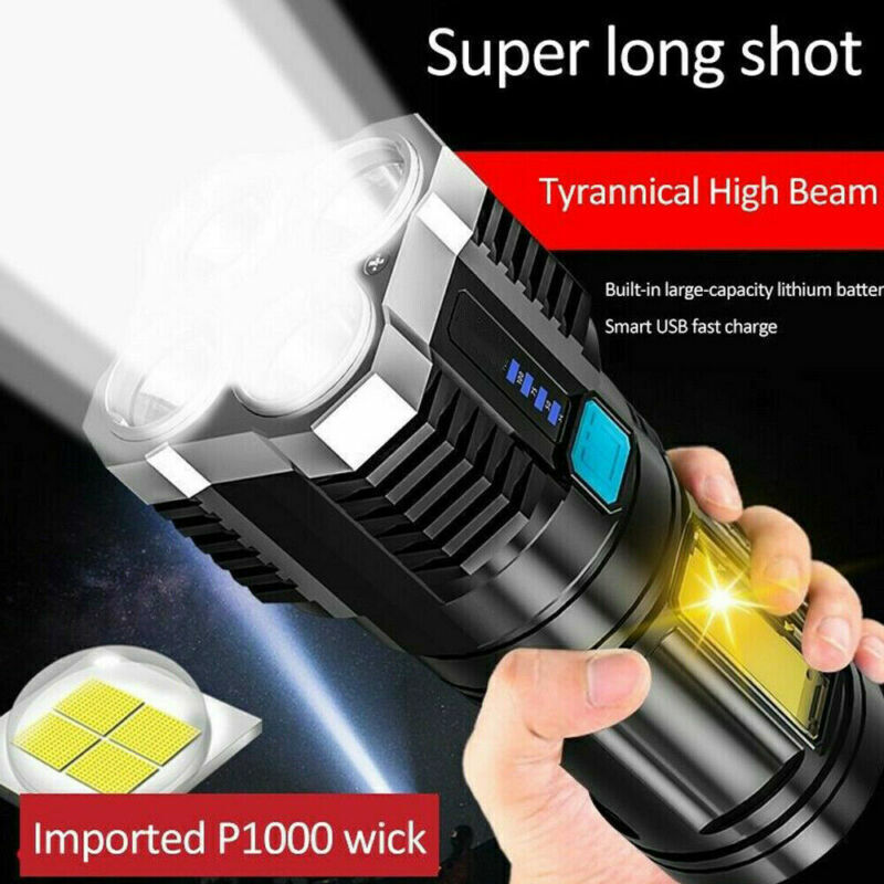 Powerful Quad-Core LED Torch USB Rechargeable for Camping