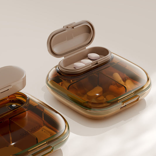 Portable Daily Pill Organizer with Secure Lid Storage