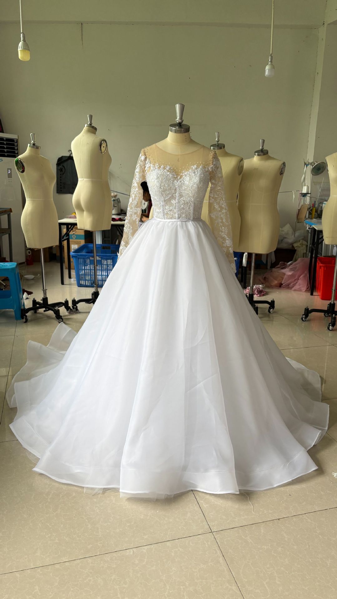 Embroidered Off-Shoulder Long Sleeve Wedding Dress for Brides