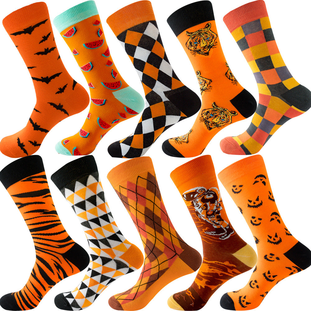 Men’s Autumn Diamond Patterned Socks Christmas Fruit Patterns
