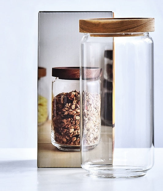 Acacia Glass Storage Can for Coarse Grain Kitchen Storage Use Global swanky 2