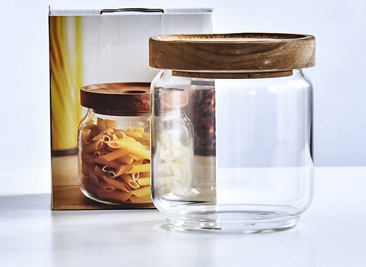 Acacia Glass Storage Can for Coarse Grain Kitchen Storage Use Global swanky 3