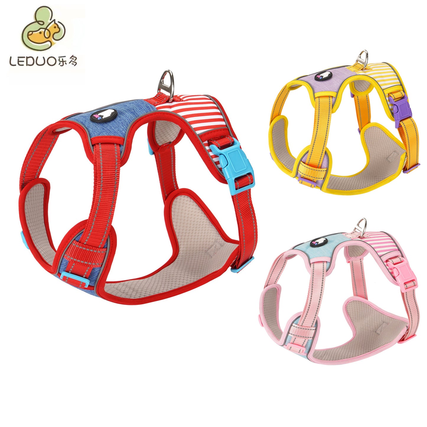 Adjustable Striped Dog Harness with Leash globalswanky 01