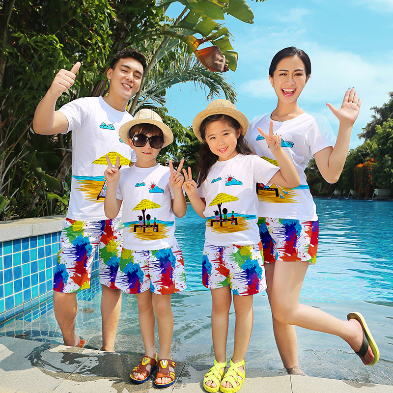 Beach Family Matching Outfits – Cotton T-Shirt & Quick Dry Shorts Set for Mother Daughter Father Son Mommy and Me Clothes Global swanky 1