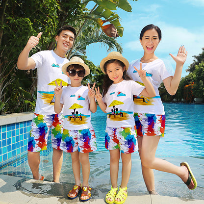 Beach Family Matching Outfits – Cotton T-Shirt & Quick Dry Shorts Set for Mother Daughter Father Son Mommy and Me Clothes Global swanky 1