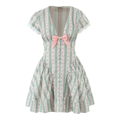  Beautiful French-style Floral Print Mini Dress with Bow Lace
global-swanky 3