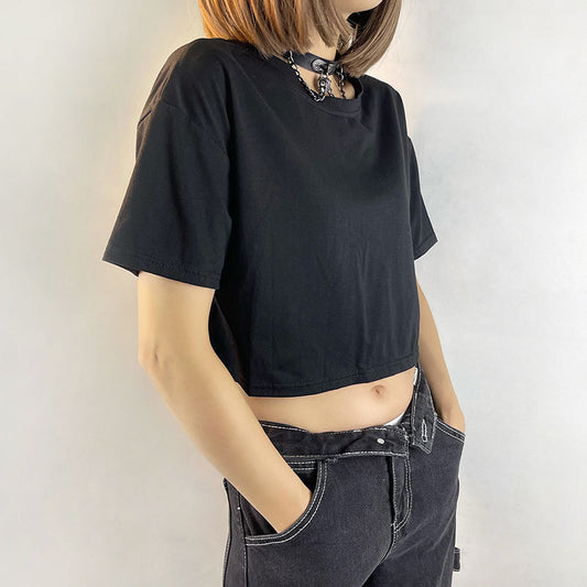 Black Lace Butterfly Crop T-Shirt for Chic Casual Style Global Swanky 2