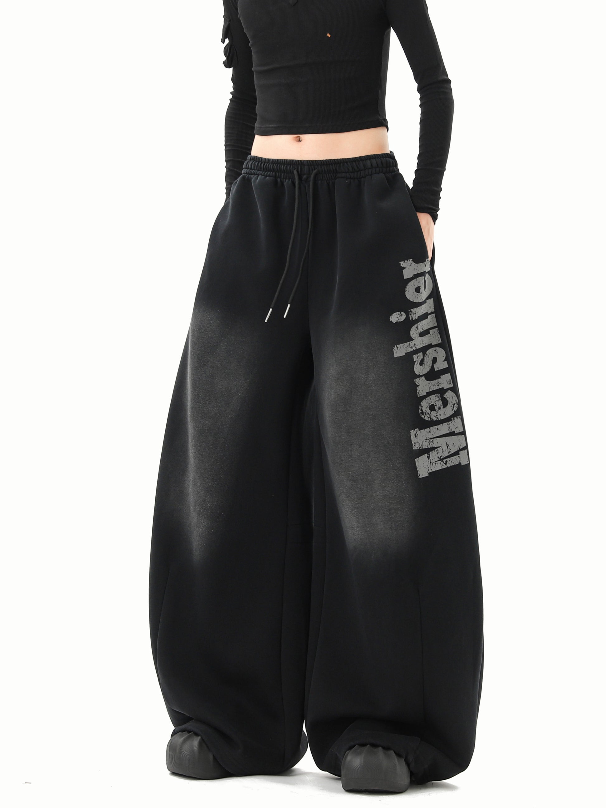 Black Washed Gradient Distressed Sweatpants for Women Style globalswanky 01