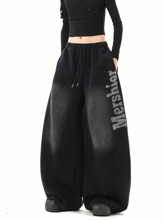 Black Washed Gradient Distressed Sweatpants for Women Style globalswanky 01