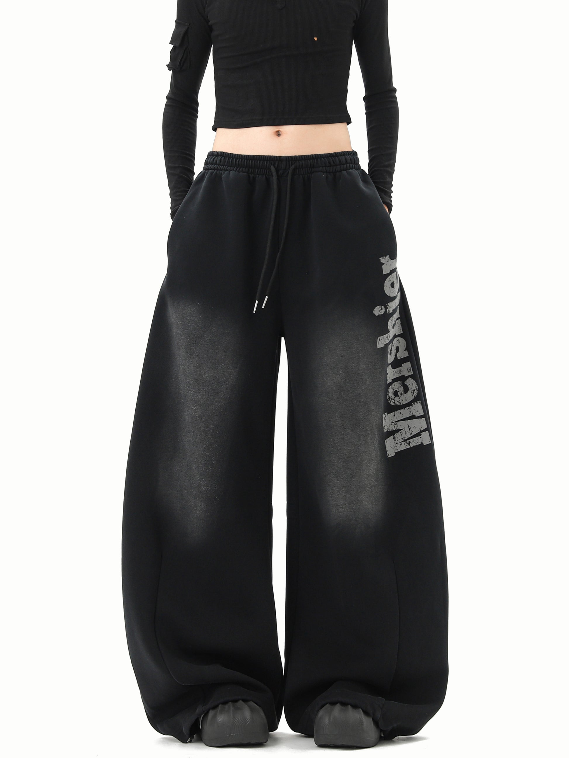 Black Washed Gradient Distressed Sweatpants for Women Style globalswanky 02