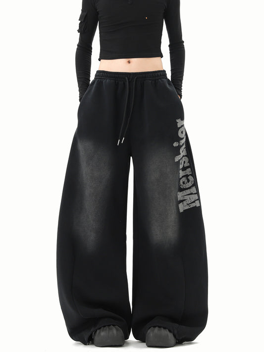 Black Washed Gradient Distressed Sweatpants for Women Style globalswanky 02