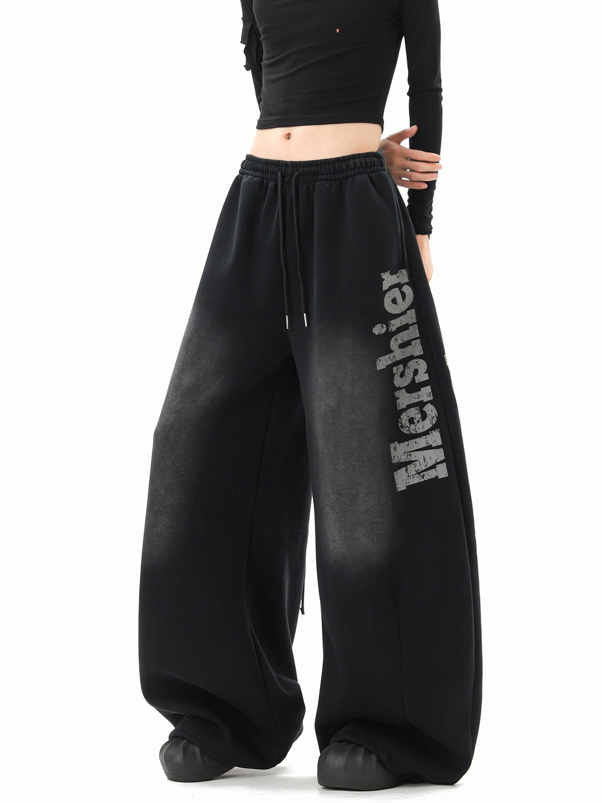 Black Washed Gradient Distressed Sweatpants for Women Style globalswanky 03