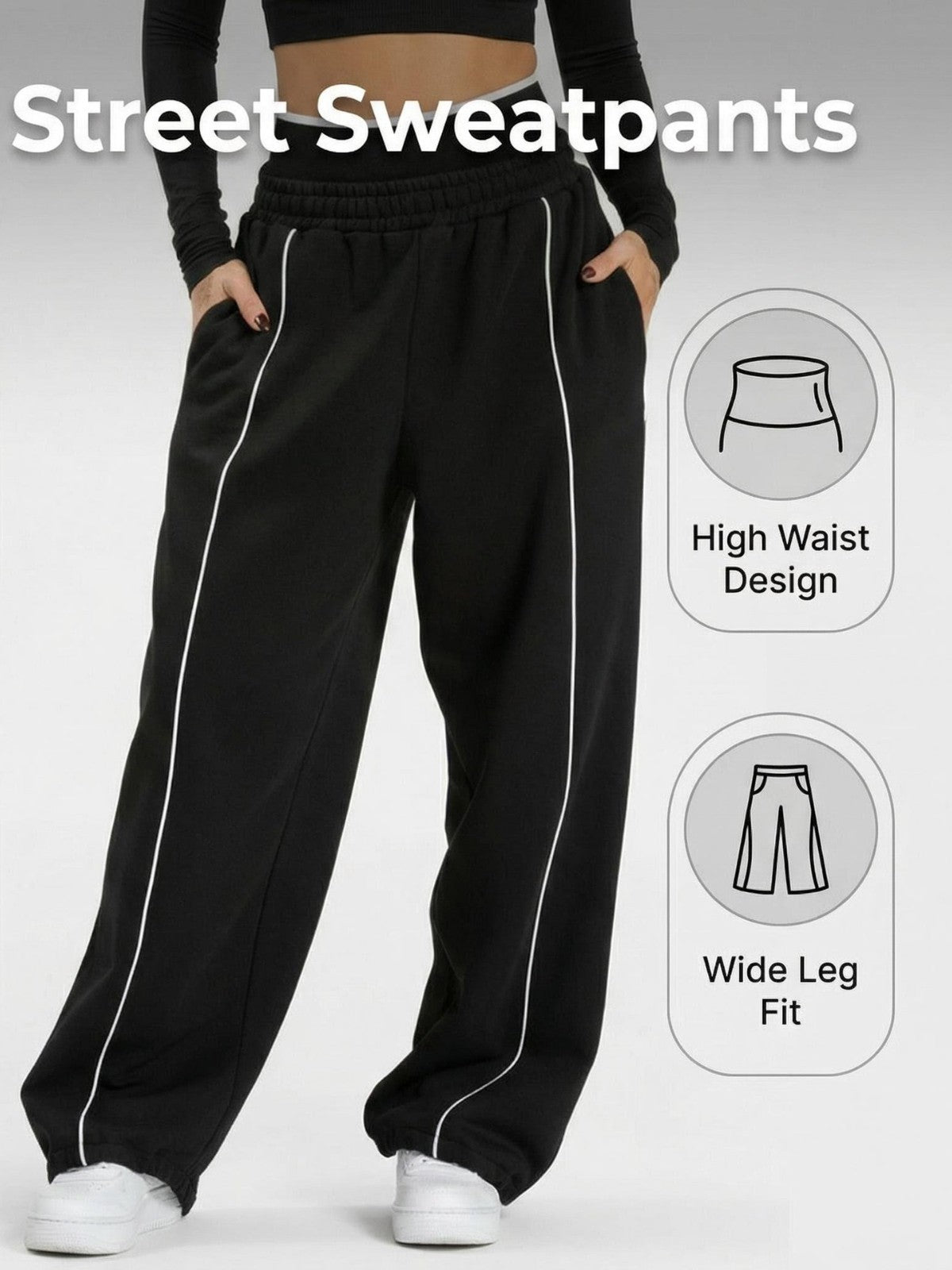 Black and White Wide-Leg Sweatpants Casual Streetwear Fit globalswanky 02